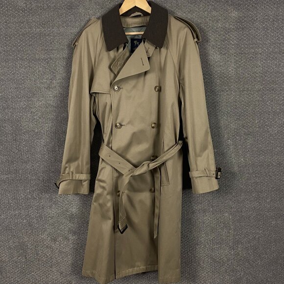 Hart Schaffner Marx Trench Coat Men's 38R Tan Rain Overcoat Liner Belted - Picture 1 of 12